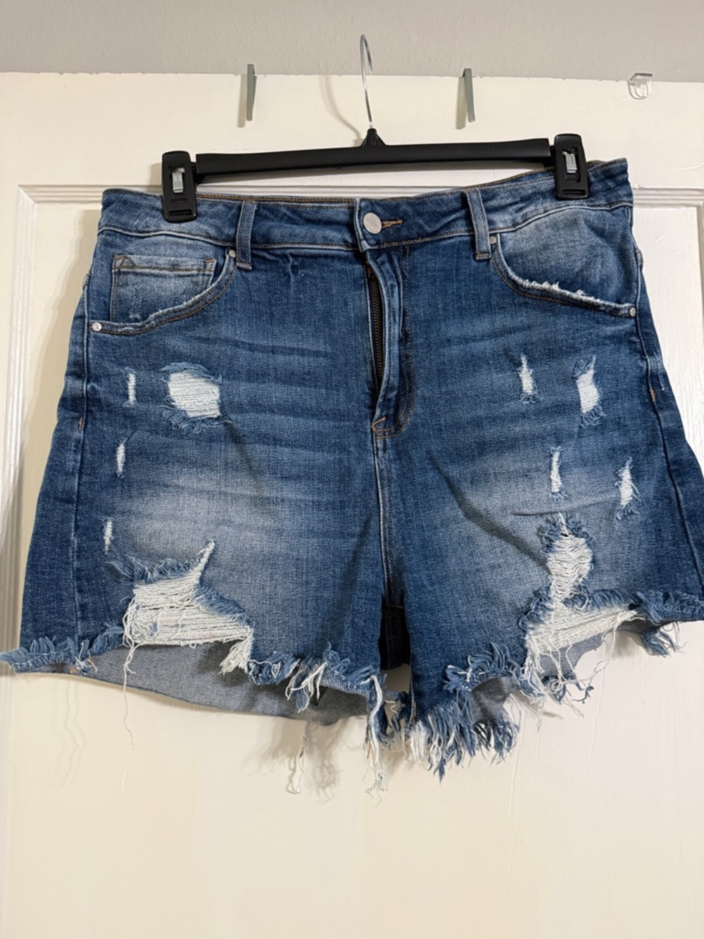 High-Rise Distressed Women's Denim Shorts - Blue